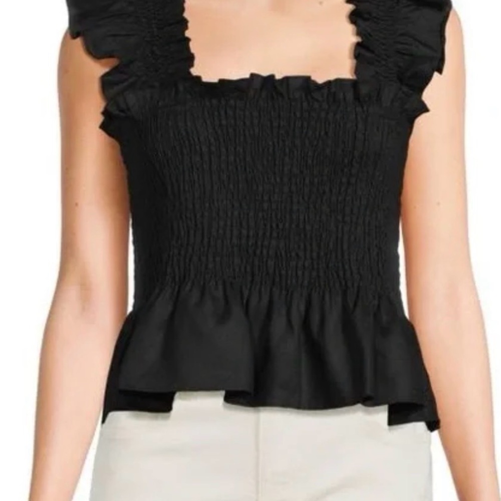 Hill House Black Smocked Ruffled Top